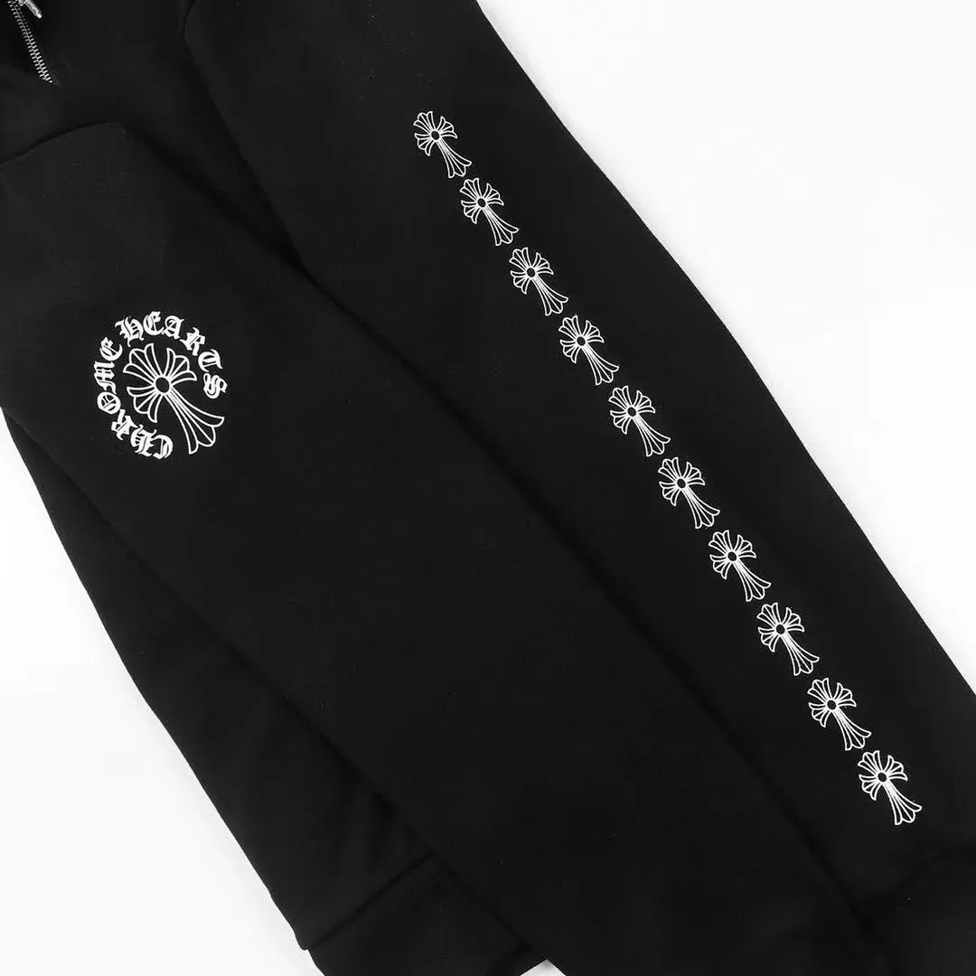 P240 Cross-border model, please do not place an order if you are pursuing quality - Chrome Hearts/Chrome Hearts 23ss cross ✝️ Sanskrit printed zipper sweatshirt cardigan jacket - High weight, high density and high quality. The wool is soft, delicate and skin-friendly. Soft and silky to the touch. Warmth and skin-friendly. - Custom-woven and dyed with no color difference. No matter the fabric or workmanship details, it beats the ordinary version on the market. - Hardware zipper accessories are all customized and full of details - Color: black White -Size: S M L XL
